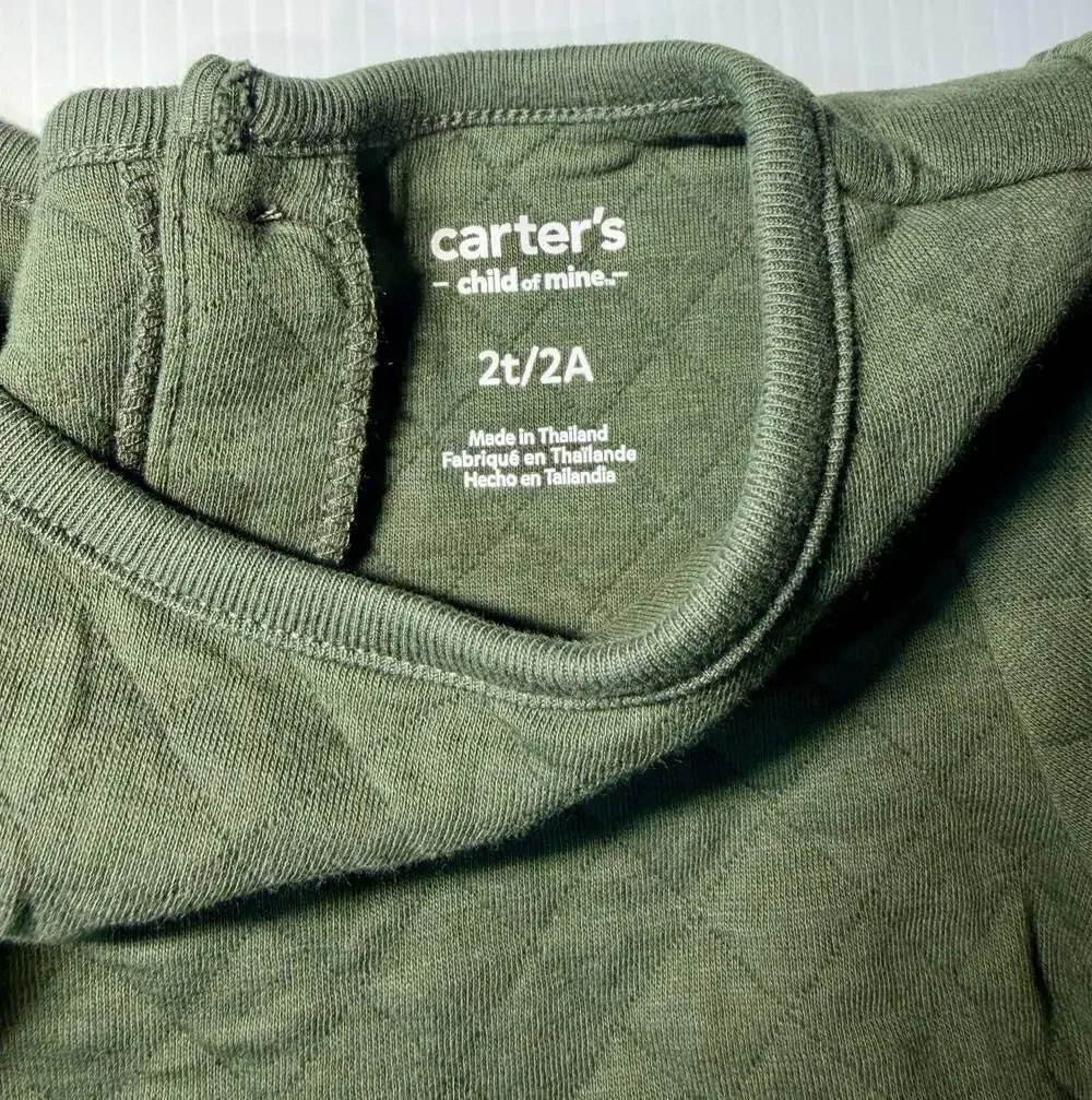Carter's Child of Mine Toddler Girls Long Slv Quilted Dress,Olive Green,Size 2T